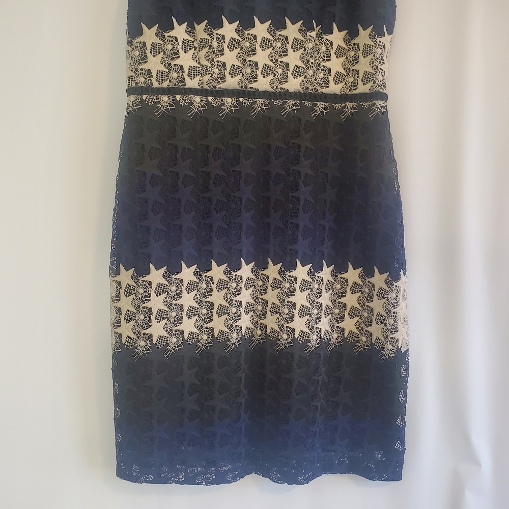 BEBE Size 10 Stars & Stripes adjustable straps empire waist crochet mini dress - Picture 5 of 10